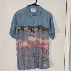 Duvin Stylish Flamingo Print Button-Up Shirt Men's Size XL Vacation wear